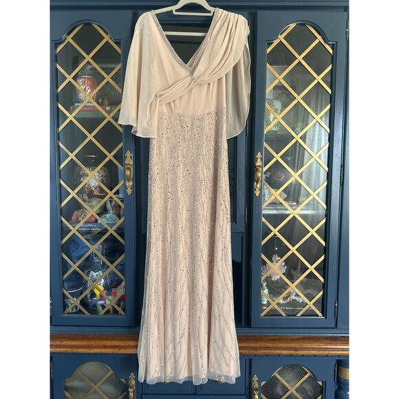 Oleg Cassini Nude Blush Pink Silver Sequin Beaded Formal Gown – Size 2 - Picture 2 of 11